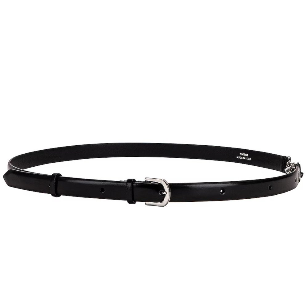 NEW Toteme Double Clasp Leather Belt in Black Silver